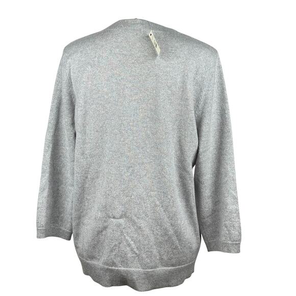 NWT Talbots Cashmere Grey Metallic Sweater SIze L Crew Neck Silver - Picture 2 of 7